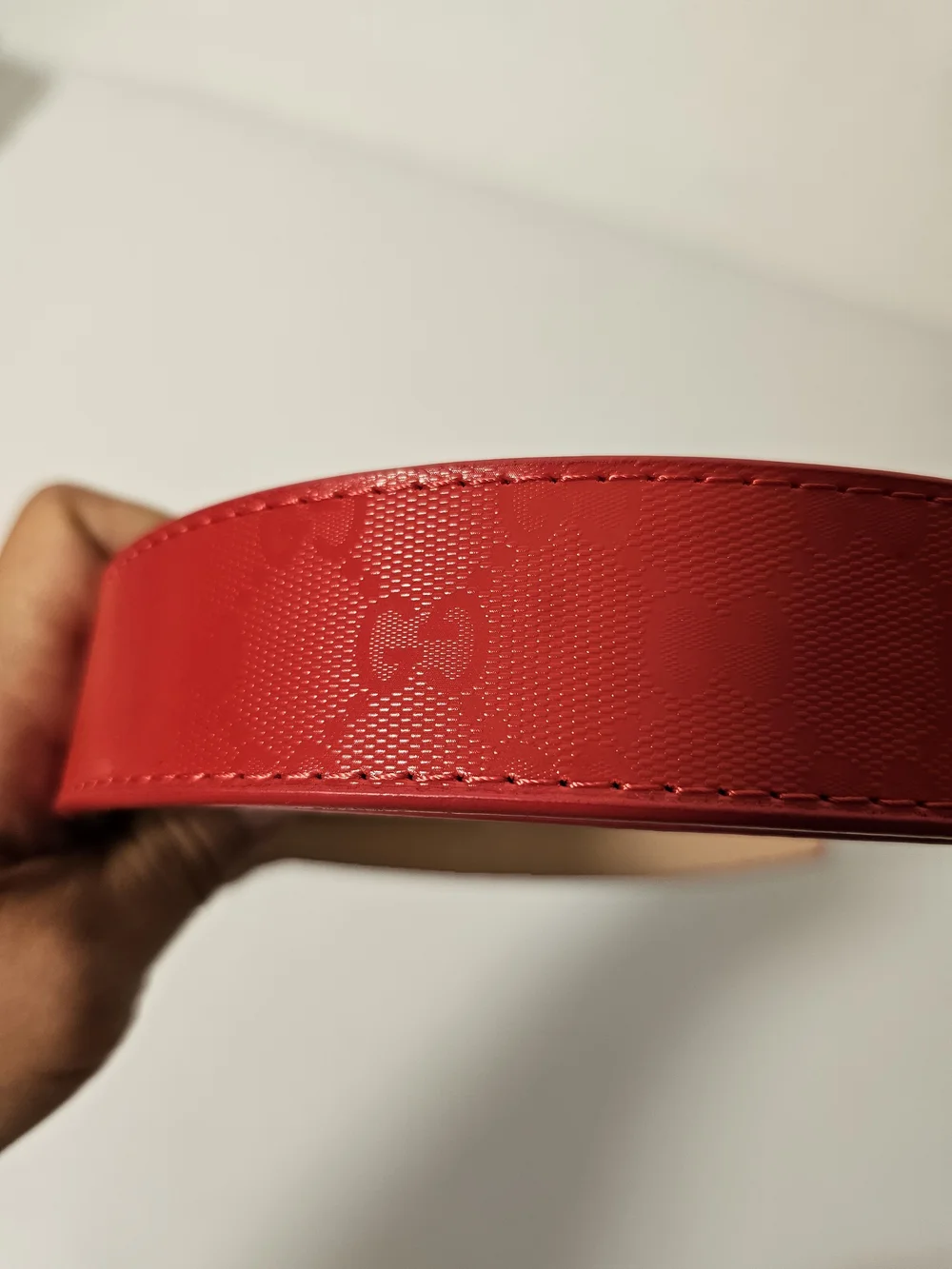 Gucci Red Patent Leather Belt with Gold Crystal GG Buckle